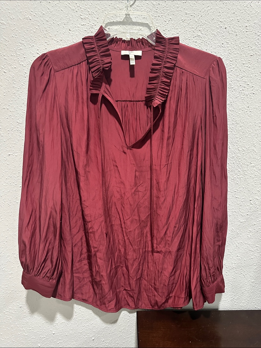 Joie Ruffled Collar Long-Sleeve Blouse in Deep Berry